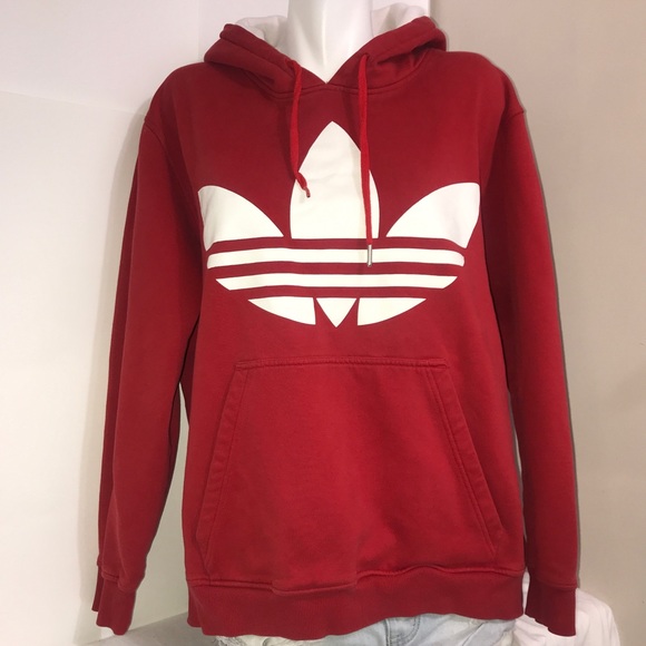 adidas Tops - Adidas Red and White Logo Sportswear Casual Hoodie
